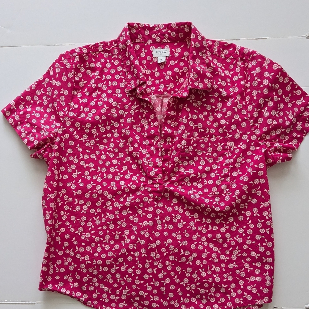 J. Crew Vibrant Pink Floral Blouse
